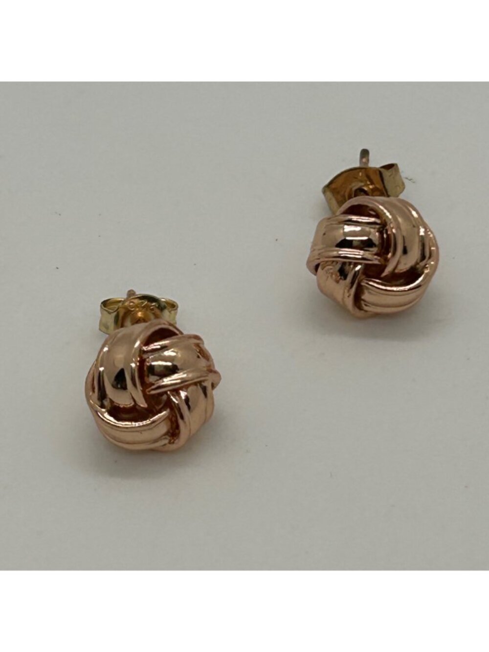 Rose Gold Tone Love Knot Stud Earrings Post Minimalist Classic Fashion READ - Picture 2 of 9